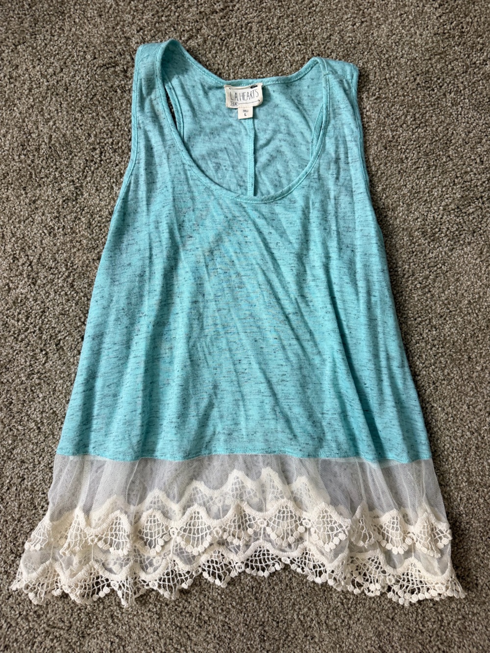 La Hearts Aqua Tank Top with Lace Trim